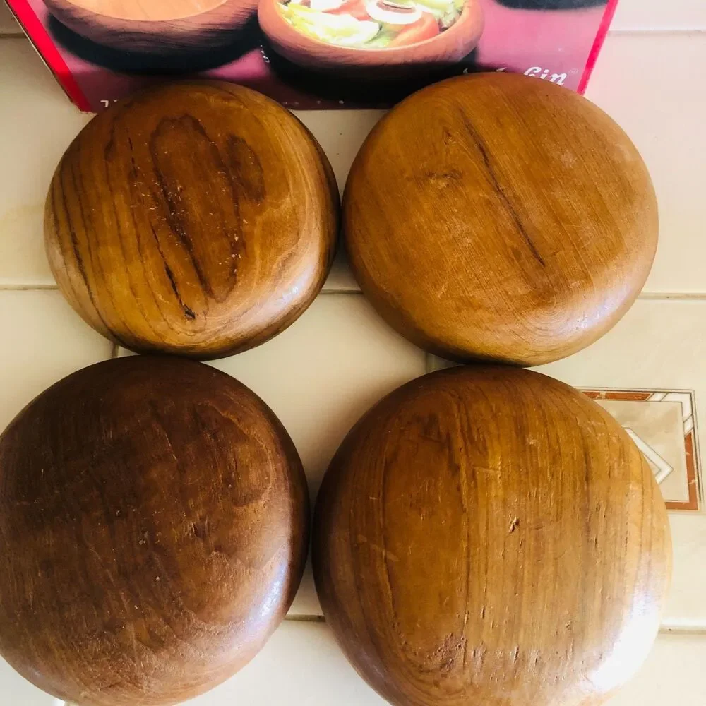 Vintage Dolphin Teak Wood Salad Bowl Set 7 Pc Mid Century Modern Thailand